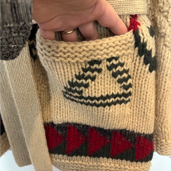 Eddie Bauer LARGE Shawl Collar Button Up WOOL Blend Chunky Hand Knit Sweater VTG - Picture 6 of 11